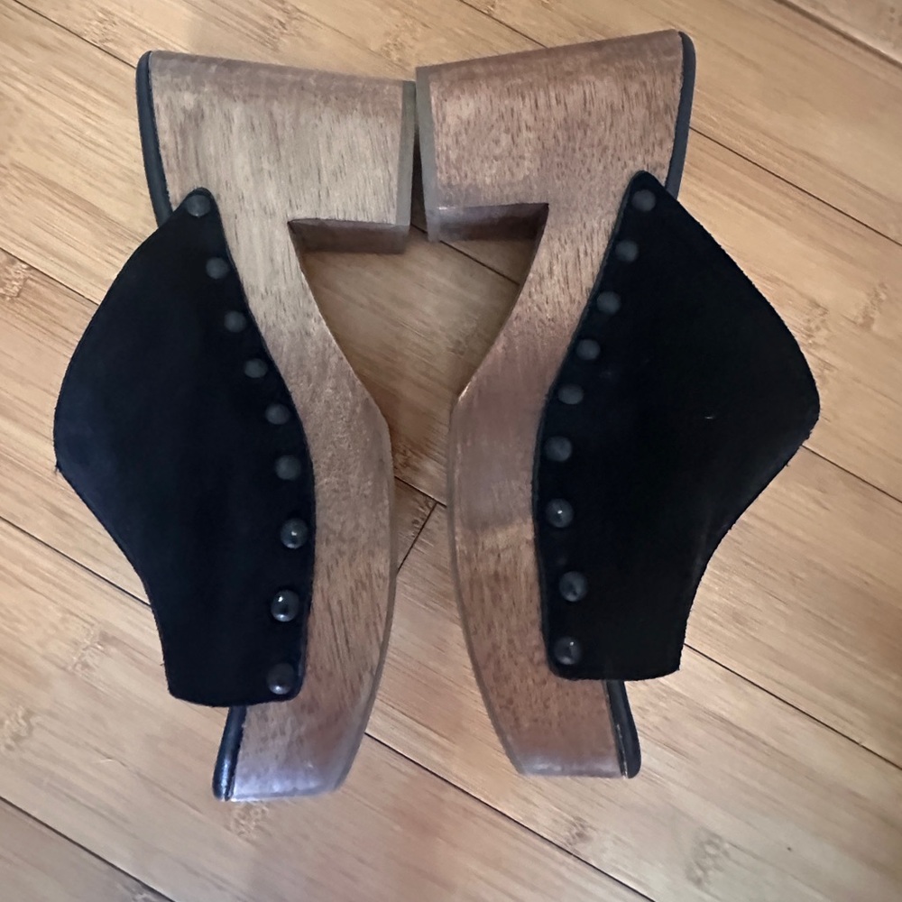 Sam Edelman Mule/Clog Black and Brown Wooden Platform